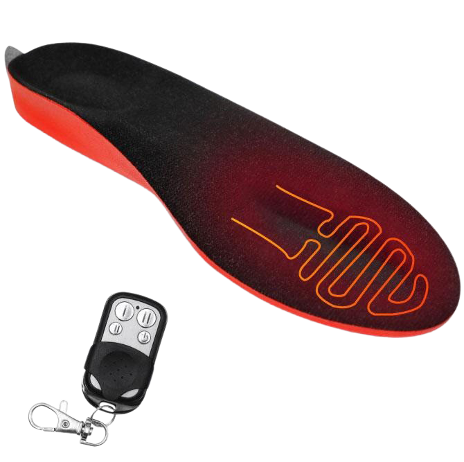 Heated insole with wireless remote control, ideal for keeping feet warm and comfortable during cold weather activities.